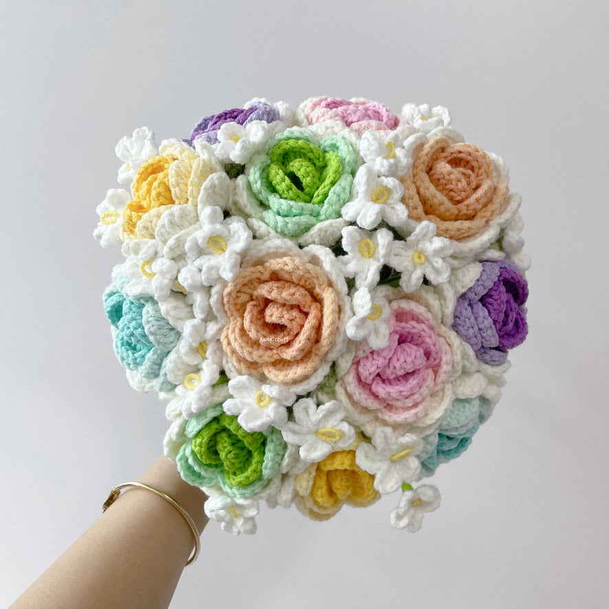 singapore handmade crochet handicroft special roses flower bouquet bloomin' love ombre colourful and white