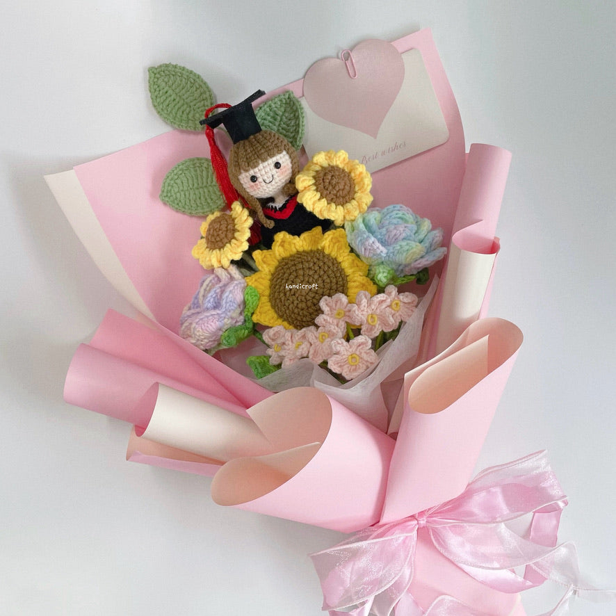 singapore handmade crochet sweet sunshine graduation flower bouquet