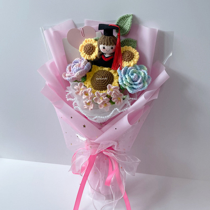 singapore handmade crochet sweet sunshine graduation flower bouquet