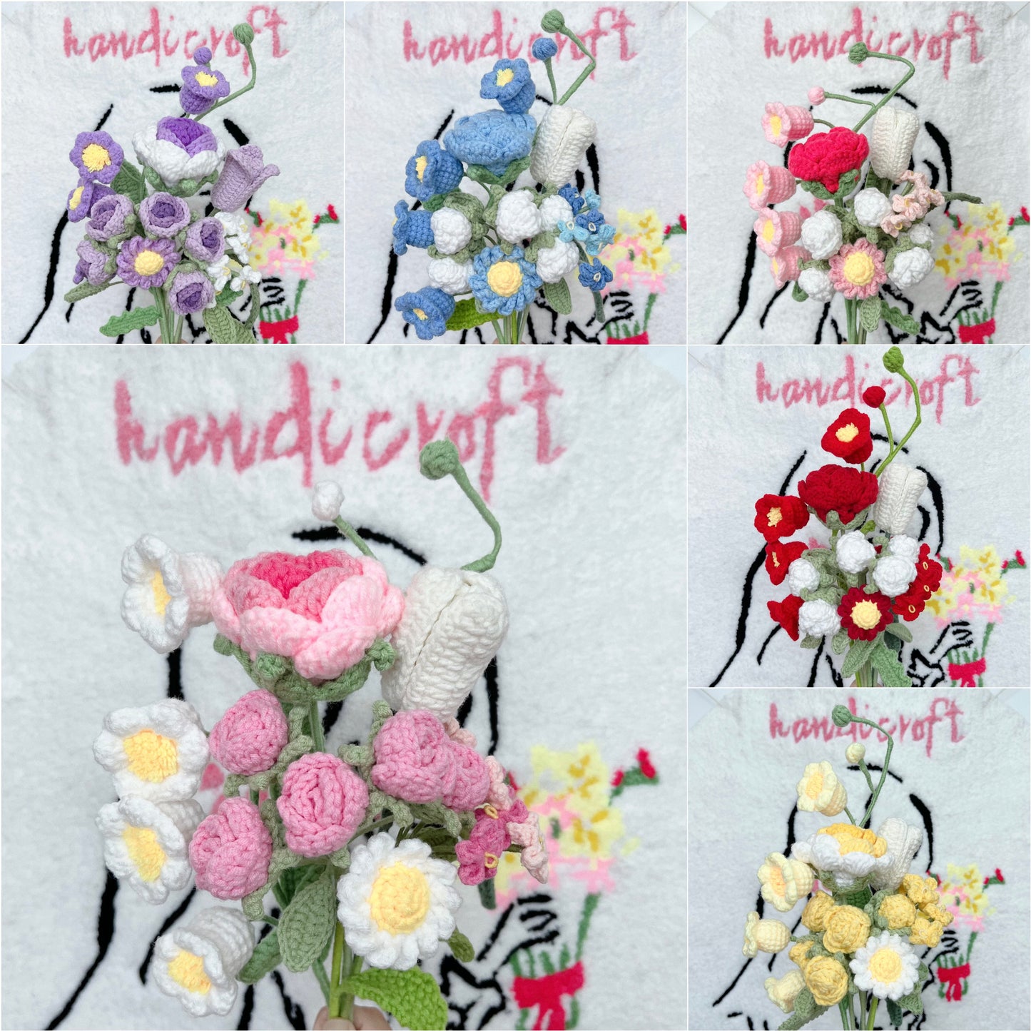 sweetie crochet flower bouquet rainbow 6 colours